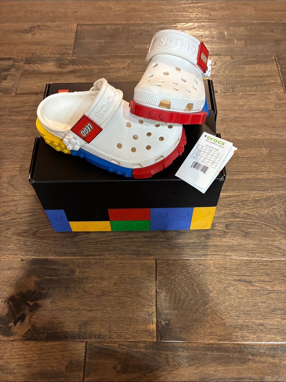 LEGO CROCS Kids White Clog with Red, Blue & Yellow Brick Accents